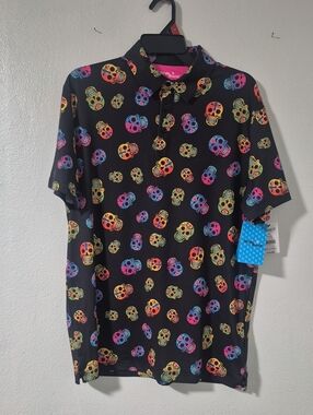 Birdie Bound Men's Polo Shirt with Multicolor Sugar Skull Print
